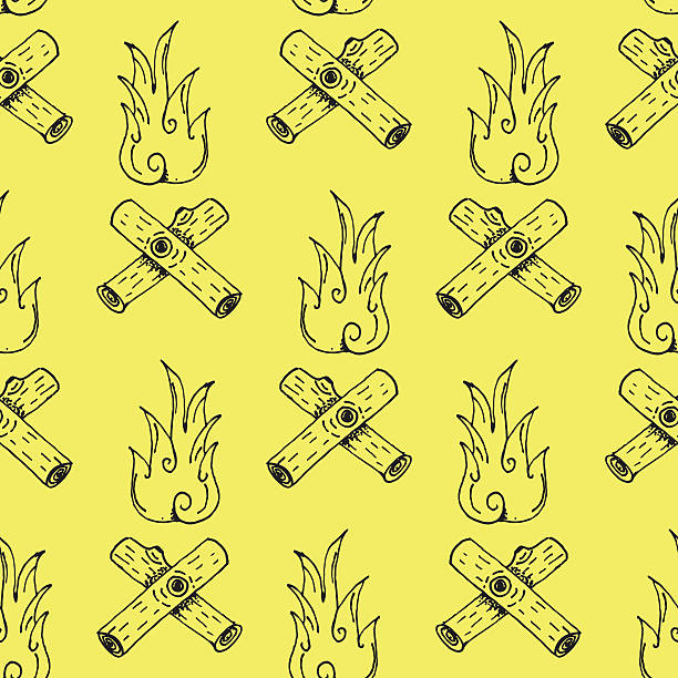 Hand Drawn Camp Fire Outline Stroke Illustration Pattern on Yell vector art illustration