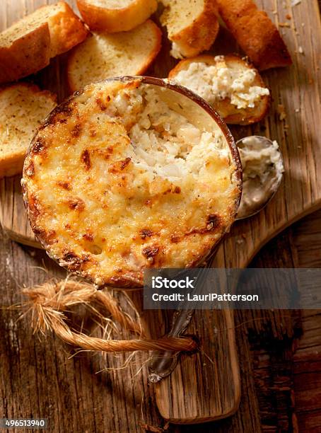 Baked Creamy Crab Dip With Three Cheeses Stock Photo - Download Image Now - Dipping Sauce, Baked, Crab - Seafood