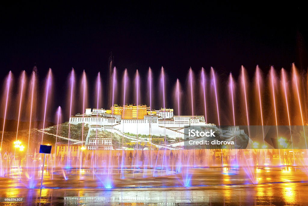 Potala Palace Fountain in front of Potala Palace in Lhasa, Tibet Architecture Stock Photo