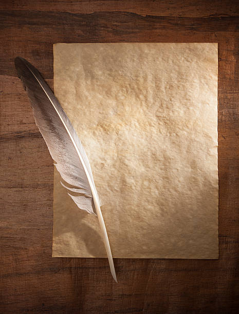 istock Parchment Paper and Quill Pen on Wood Background 496514367