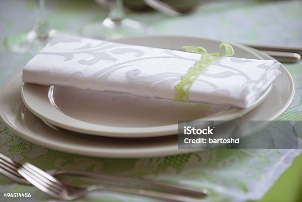 Plates And Forks On The Table Stock Photo - Download Image Now - 2015, Elegance, Horizontal