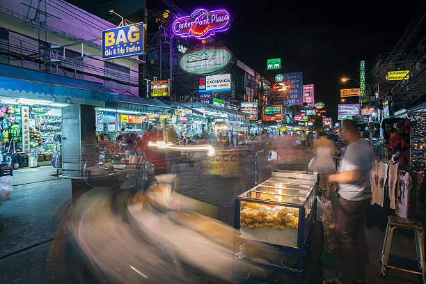 Khao San Road at night Khao San Road in Bangkok at night, Thailand khao san road stock pictures, royalty-free photos & images