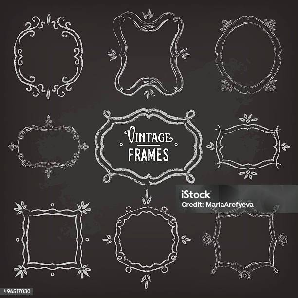 Set Of 9 Cute Vintage Chalk Frames Of Different Orientations Stock Illustration - Download Image Now