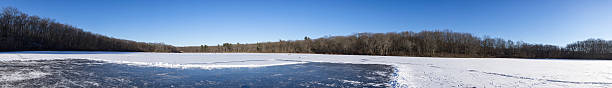 istock Panorama of frozen pond 496517067