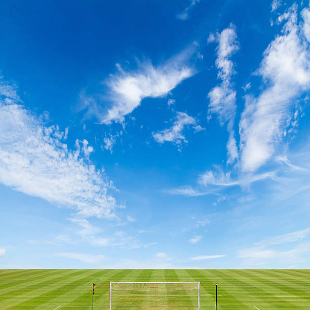 istock soccer field with blue sky background 496518097