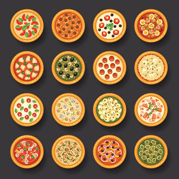 pizza symbol set - tomato sauce domestic kitchen meat cheese stock-grafiken, -clipart, -cartoons und -symbole