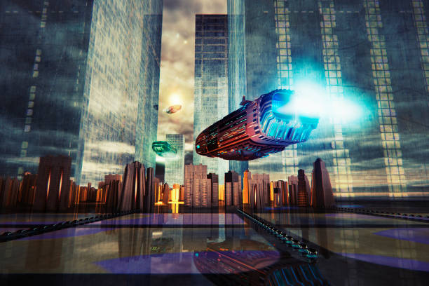 Conceptual futuristic cityscape image Conceptual futuristic cityscape image. futuristic spaceship stock pictures, royalty-free photos & images