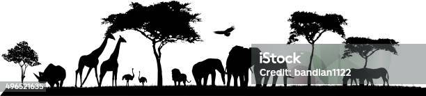 Schönheit Silhouette Der Tierische Wildlife Safari Stock Vektor Art und mehr Bilder von Afrika - Afrika, Kontur, Baum