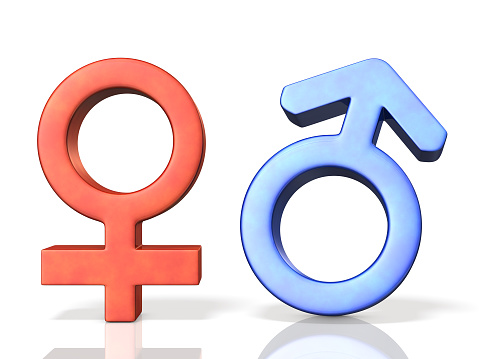 Icon of male and female. ,isolated, computer generated image,