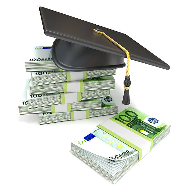 istock Education concept. Graduation cap on stack of euro bills 496523352