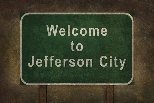 Bienvenido a Jefferson City ilustración de signo de carretera photo