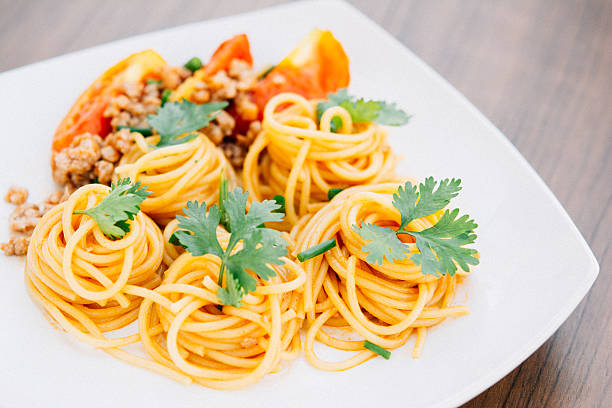 Spaghetti with tomato sauce stock photo