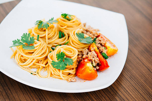 Spaghetti with tomato sauce stock photo