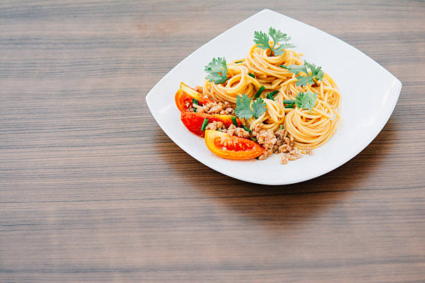 Spaghetti with tomato sauce stock photo