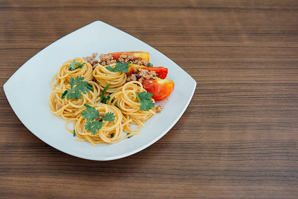 Spaghetti with tomato sauce stock photo