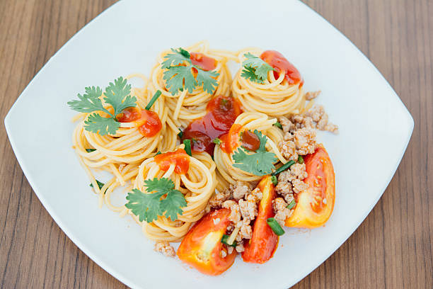 Spaghetti with tomato sauce stock photo