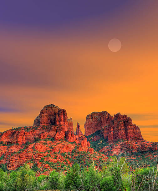 Moonrise Red Rock country mountains surrounding Sedona Arizona
