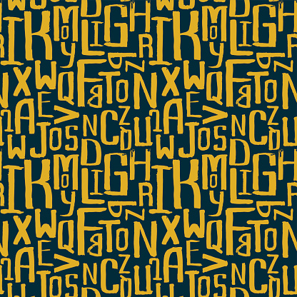 Seamless vintage style pattern, uneven grunge letters of random size