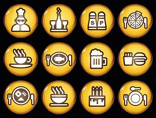 Vector illustration of Golden Food and Drink Icons