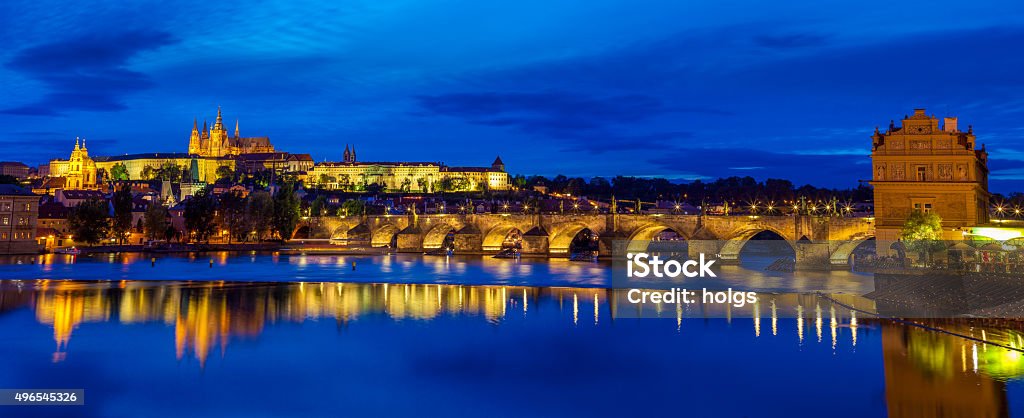 Charles Bridge in Prague at night 2015 Stock Photo