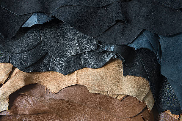 Leather samples Leather samples on a market stall cowhide stock pictures, royalty-free photos & images