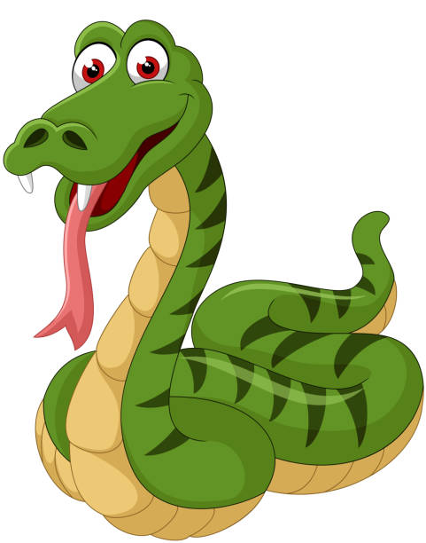 illustrazioni stock, clip art, cartoni animati e icone di tendenza di serpente verde carino fumetto - snake biting animal mouth fang