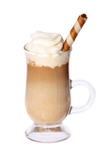 istock Coffee Latte in glass irish mug with wafer isolated 496547804