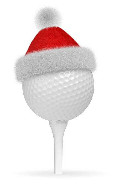 istock White golf ball on tee in Santa Claus red hat 496548730