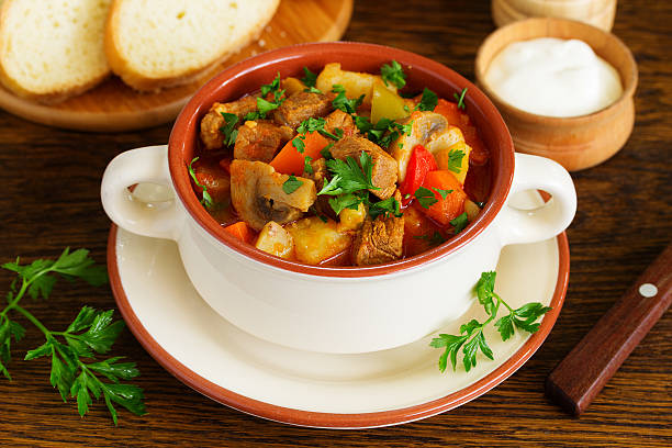 istock Hungarian goulash with mushrooms and vegetables. 496549050