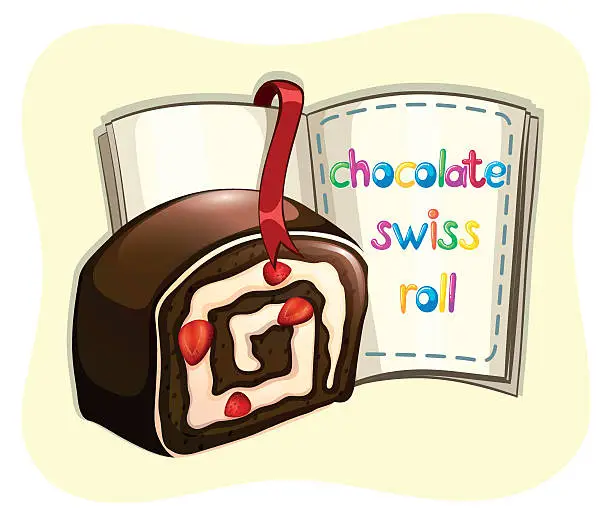 Vector illustration of Chocolate swiss roll and a book