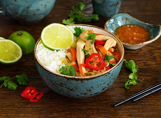 istock Stir fry with turkey and vegetables with rice. 496551688