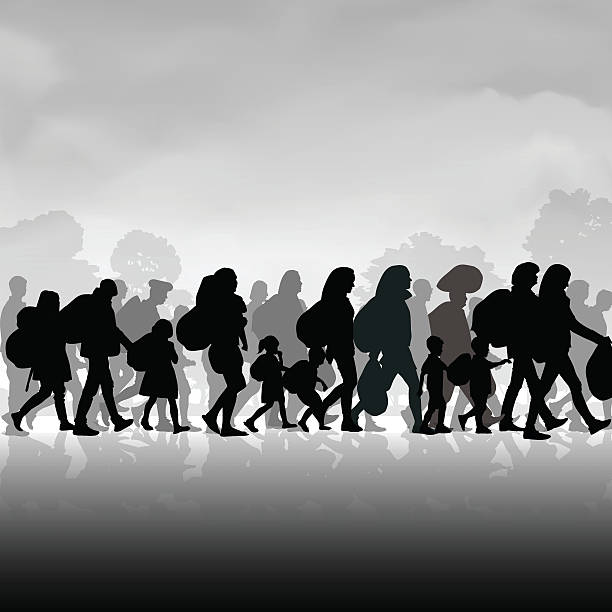 illustrazioni stock, clip art, cartoni animati e icone di tendenza di l'immigrazione di persone - escape