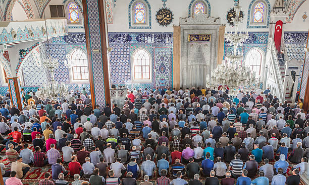 Muslim Friday mass prayer in Turkey stock photo