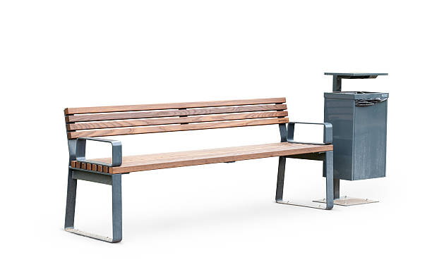 파크 벤치, 휴지통 격리됨에 흰색 배경의 - bench park bench park wood 뉴스 사진 이미지