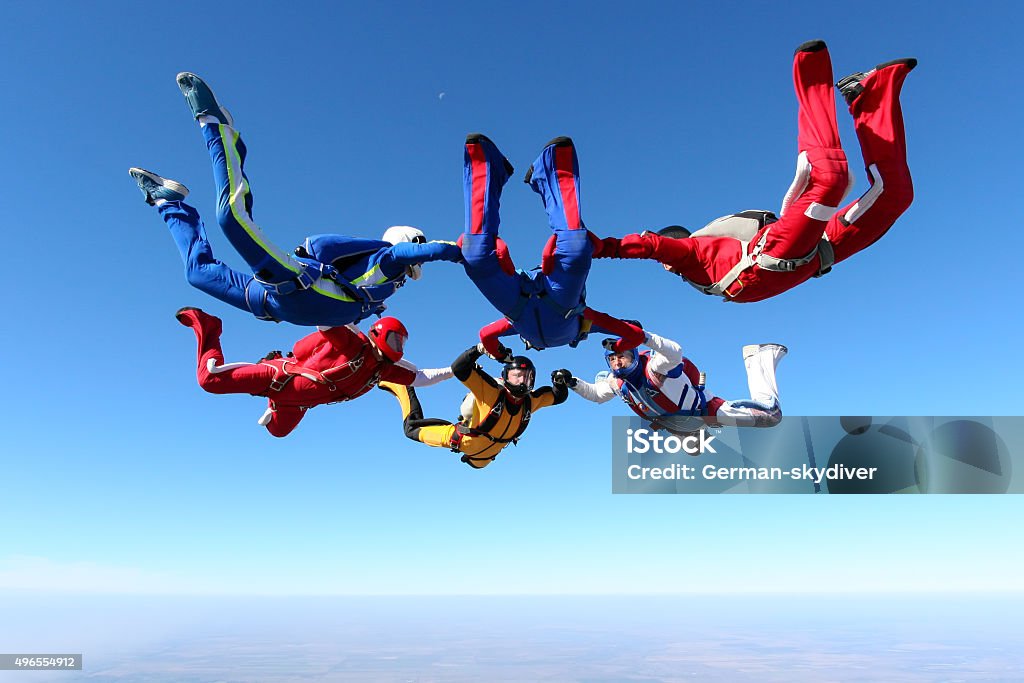 Skydiving photo. Building a group of paratroopers ring in free fall. Skydiving Stock Photo