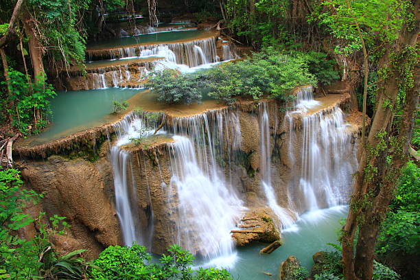 Huay Mae Khamin Waterfall in Kanchanaburi Thailand stock photo