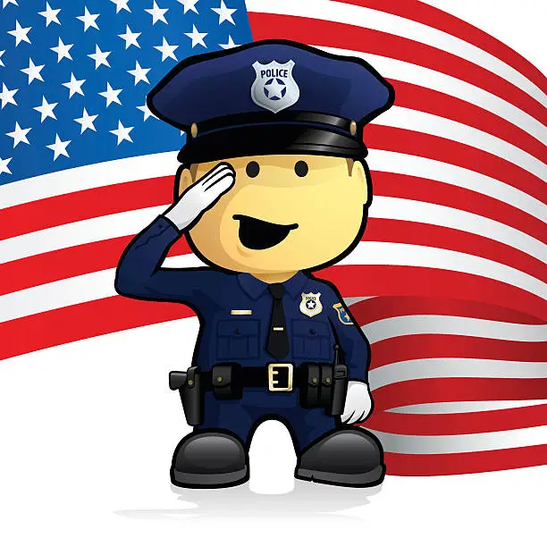 Vector illustration of American Police Officer Saluting