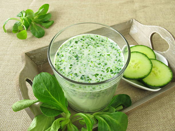istock Green smoothie with corn salad and cucumber 496562751