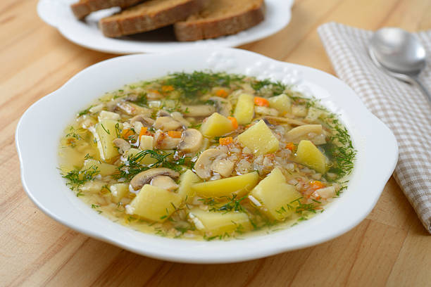istock Buckwheat soup with mushrooms 496563201