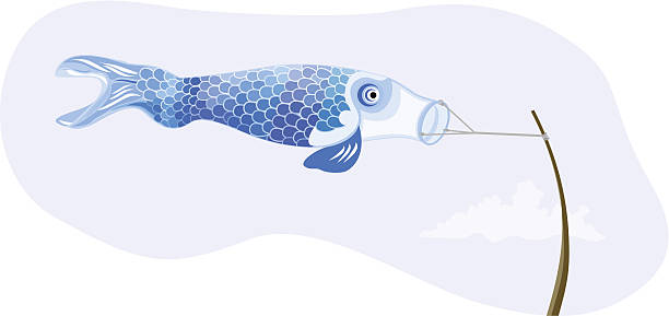 японский рыба кайт-синий - japanese culture japanese ethnicity japan toy stock illustrations