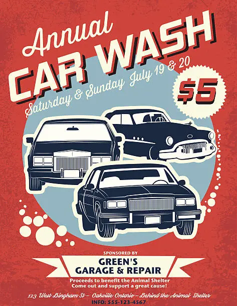 Vector illustration of Retro Style Car Wash Ad