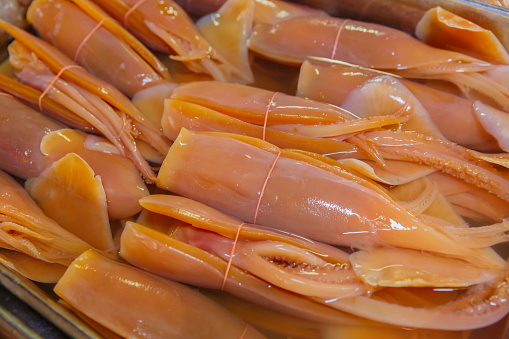 Big lye water squid Thai fresh produce market
