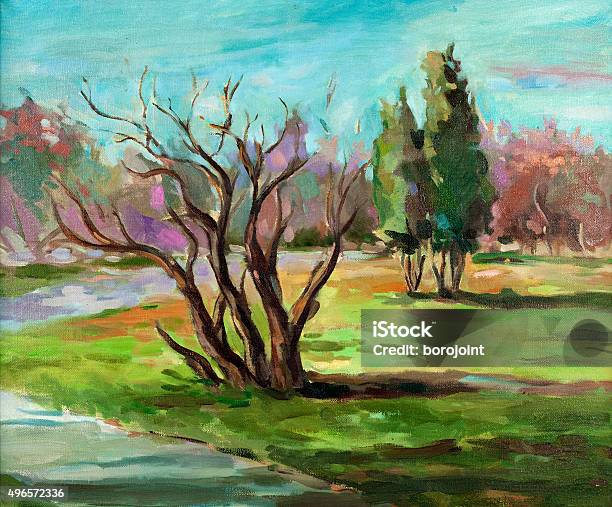 Nature Landscape Stock Illustration - Download Image Now - Forest, Multi Colored, Painting - Art Product