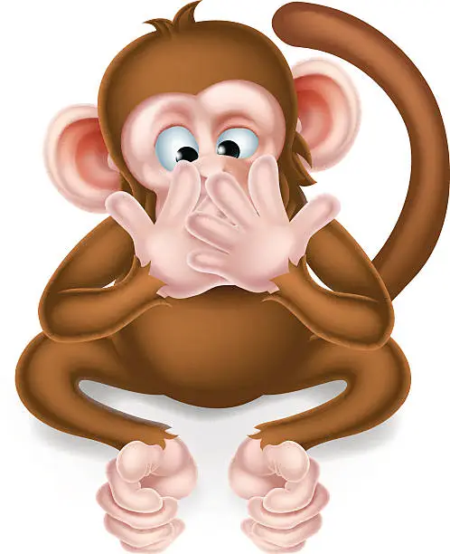 Vector illustration of Speak No Evil Cartoon Wise Monkey