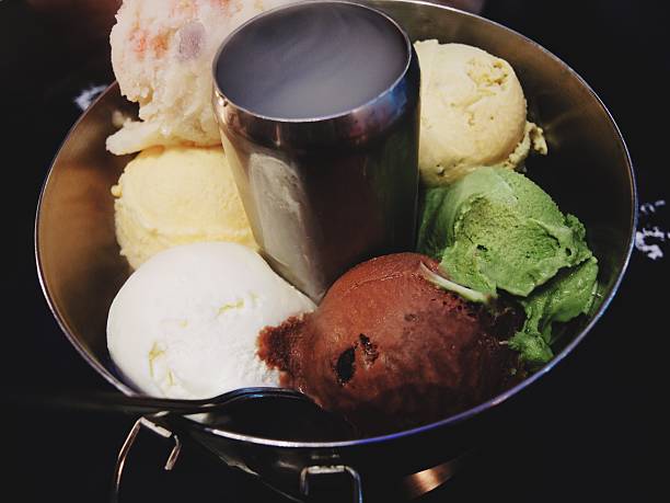 Ice cream multicolored in a hotpot