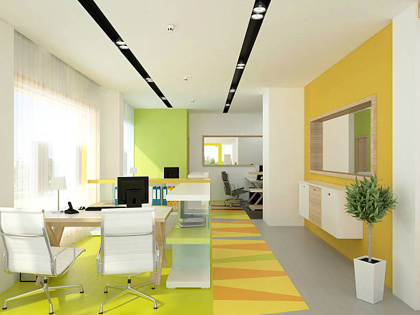 istock 3d rendering of a bank office interior design 496574786