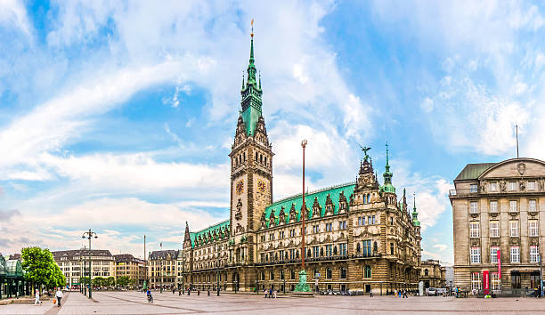Hamburg town hall at market square in Altstadt quarter, Germany stock photo