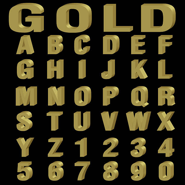 istock 3d of gold alphabet font on black background 496575644