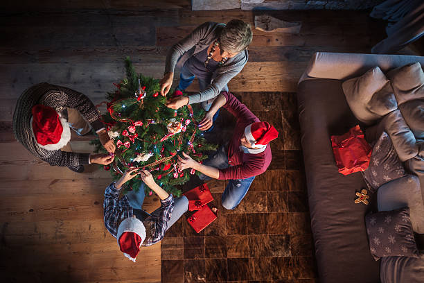 Decorating Christmas Tree stock photo