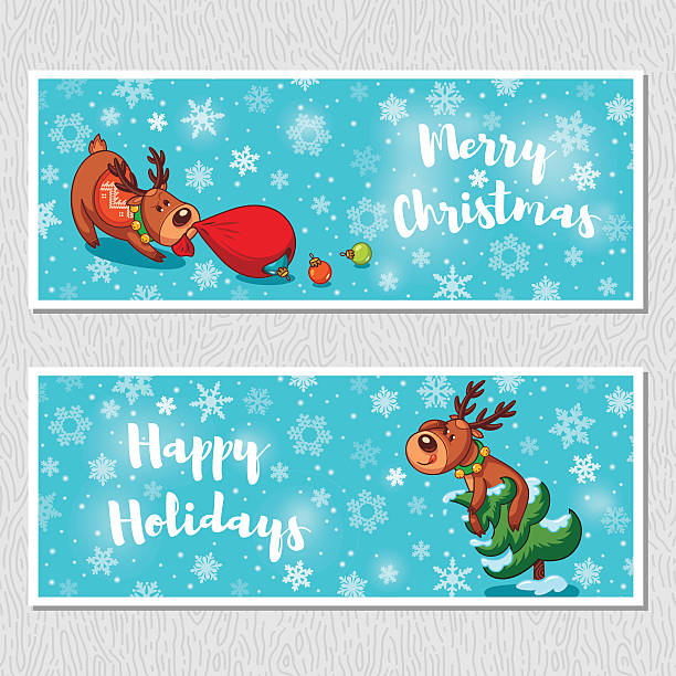 Frohe Weihnachten horizontale Banner mit niedlichen cartoon-deer – Vektorgrafik